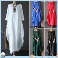 Baju Raya 2024 Ethnic Style Cotton and Linen Dress Women Oversized Dress Muslimah Women's Clothing L