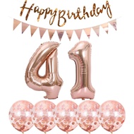 2 Balloons Number 41+ haappy Birthday Garland + Rose Gold Banner foil Balloon 41th Birthday Decorati