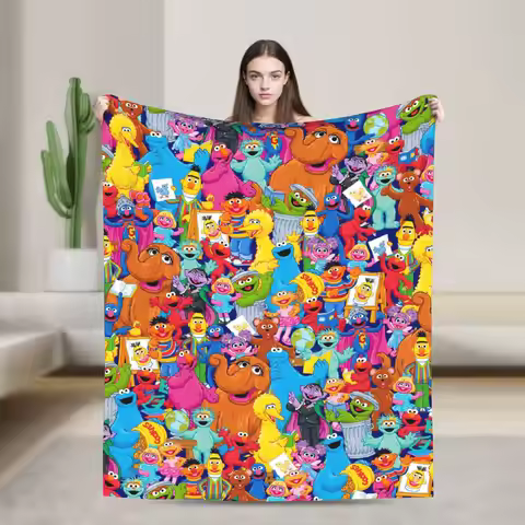 Sesame Street Cartoon Blanket Flannel Spring/Autumn Elmo Friends Breathable Warm Throw Blanket for S