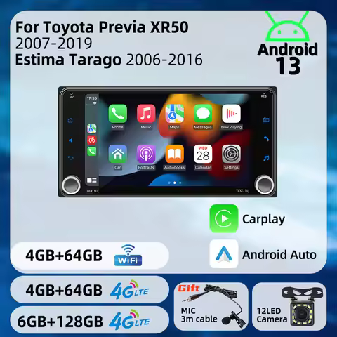 2 Din Head Unit Radio for Toyota Previa XR50 2007-2019 Estima Tarago 2006-2016 Wireless Carplay Andr