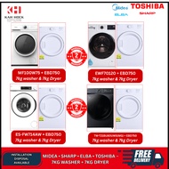 Bundle 7kg Washer & 7kg Dryer – Mix Brands (Midea, Sharp, Elba, Toshiba) + 2 Years Warranty