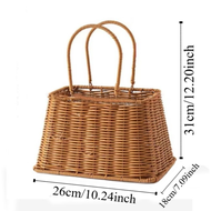 JIYAN2866 Handmade Imitation Rattan Fruit Basket Long Handle Durable Bamboo Flower Basket Elegant Mu