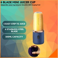 6 blade Mini Juicer Cup Extractor Smoothie USB Charging Fruit Squeezer Blender Food Mixer Ice Crusher Portable Juicer