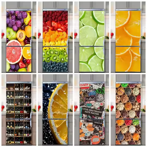 Fruit Dessert Fridge Cover Mural Sticker Waterproof PVC Delicious Cake Refrigerator Door Stickers Wa