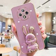 Solid Color Cute Cartoon Folded Ear Rabbit Shockproof TPU Foldable Stand Phone Case, Compatible With