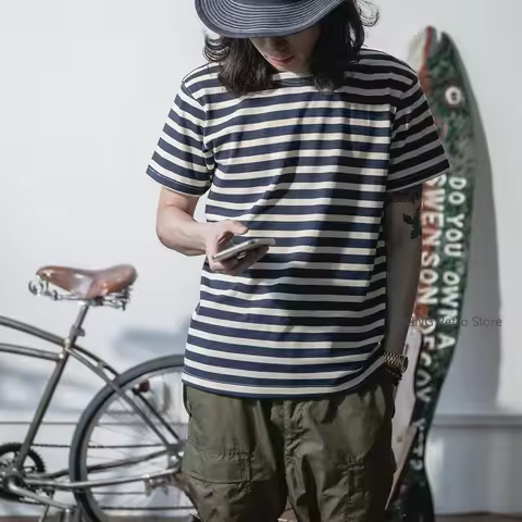 Rugged Bronson Sailor Horizontal Stripe Short Sleeve Men's Vintage Boat Neck Short Sleeve T-Shirt US