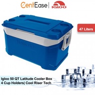 Igloo 50 QT Latitude Cooler Box - Blue/Gray| 4 Cup Holders| Cool Riser Tech