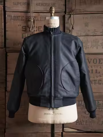 Rugged Bronson NAF-1168 Aviator Ground Crew Jacket in Navy Blue USN Alpaca Wool Lined Deck Zip Jacke