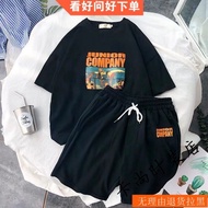 休閒運動套裝男士短袖T恤韓版潮流帥氣寬鬆男裝一套搭配夏季衣服女裝套裝套裝兩件套女裝兩件套女裝set wear casual women s set wear casual set套裝女women se