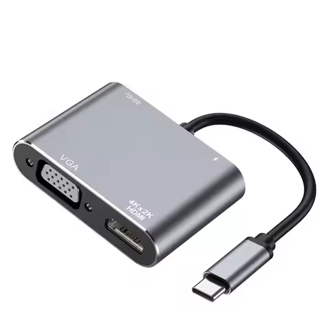USB C to HDMI VGA Adapter for Dual Monitor, 4 in 1 USB C Hub with 4K HDMI, 1080P VGA, USB 3.0 5Gbps,