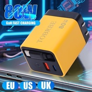 80W GaN Fast Charger - US&UK&EU Plug Adapter - Wall Charger Plug Head - USB C Cable Charging Head - 