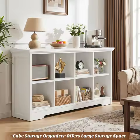 Aheaplus 8‑Cube Storage Organizer with Charging Ports, Modern Bookshelf with 2 AC Outlets & 3 USB Po