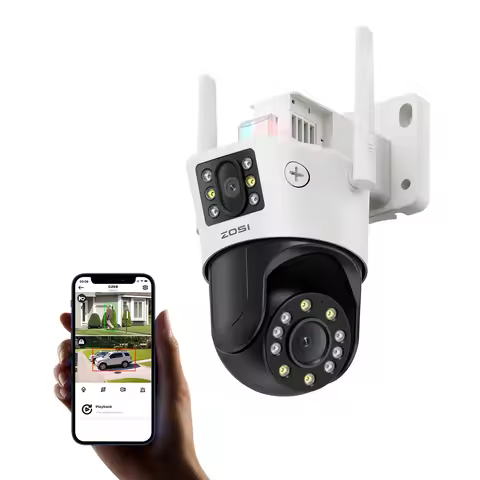 ZOSI C298 4K 8MP Dual-Lens(2x4MP) Wired WiFi PTZ Security Camera Outdoor with Wide Angle 8X Hybrid Z