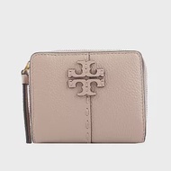 TORY BURCH McGRAW 牛皮暗釦拉鍊零錢袋短夾 (沙色)