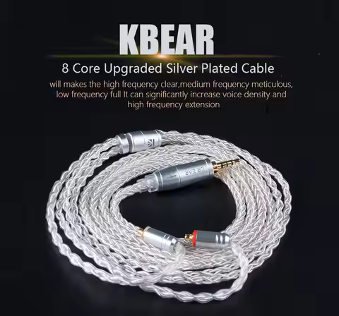 KBEAR 8-core silver plated upgraded headphone cable, detachable replacement cable HiFi in ear displa