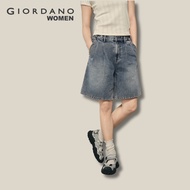 [Online Exclusive - Korea Collection] Giordano Women Pleated Adjustable Waist Denim Shorts
