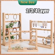 2/3/4 Layer Desktop Solid Wood With Hook Jewellery Display Rack Bracelet Storage Rack
