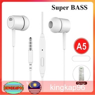 READY STOCK Super Bass A5 Stereo Earphone Hi-fi Audio Earphone Earbud Strong Bass Rubber Pad Earphone