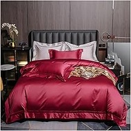 Cotton Bedding Soft Elegant Hotel Quality White Gray Duvet Cover Bed Sheet Pillow shams (Color : Red, Size : King size 4Pcs) vision