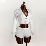 Christmas Party Glamorous Rhinestone Design Plunging Neck Cropped Top And Low Waist Mini Shorts Wome