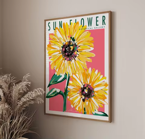 Sun flower wall art Print |Floral Prints | Botanical flower prints |kitchen dining wall art decor| b