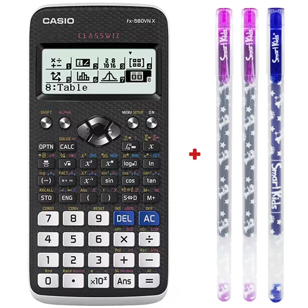 Máy Tính Casio fx-580VN X - Màu Đen + Tặng Kèm 3 Bút Gel Dino 0.5 mm (2 Mực Tím + 1 Mực Xanh)