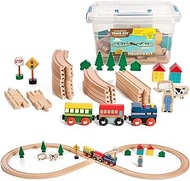 On Track USA Wooden Train Set Figure 8 Wooden Train Track Set, 35 Piece Deluxe Basic Set, with Magnetic Trains and Railway Accessories - Comes in A Clear Container, Compatible with All Major Brands