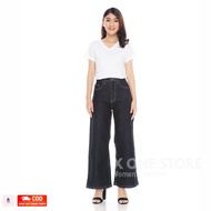 celana kulot jeans wanita panjang highwaist denim 13.5oz saku belakang - hitam 30