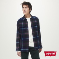 Levis 男款 寬鬆版工裝法蘭絨襯衫 藍銳利色系紋路 熱賣單品