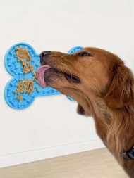 1個隨機顏色的狗狗焦慮緩解舔舔墊-吸盤慢速餵食器,可放花生醬和零食-骨形寵物舔舔墊