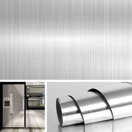 Brushed Nickel Vinyl Wallpaper Decorative Stainless Steel Wall Papers Countertops Kitchen Stick Decorative Film Decor
