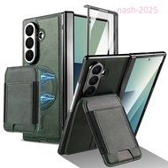 ปลอกสำหรับ Samsung Galaxy Z Fold7 Fold6 Fold5การปรับแต่งโชว์เคสหนังกระเป๋าเก็บบัตรเสริมเสน่ห์ตัวดูดแ
