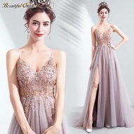 ✡ Dinner Annual Party Pink Sling Evening Catwalk High Slit Gown Ninang Wedding Maxi Long Formal