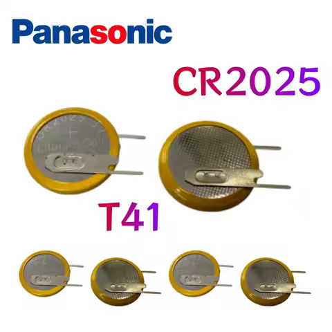 2-100pcs Original Panasonic CR2025 T41 3V Lithium Battery with Pins Tabs, Horizontal Flat Mounting T