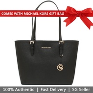 Michael Kors Handbag With Gift Paper Bag Tote With Gift Bag Jet Set Travel Medium Leathe Black # 35H7GTVT2L