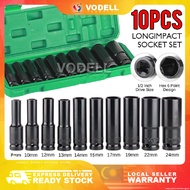 10PCS 1/2 Inch Long Impact Socket Set Black Deep Box Set Tool Set Socket Wrench Set Tool Converter R
