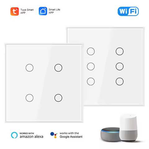 Wall Light Switch with Neutral 1 2 3 4 6 Gangs Smart Interruptor Work with Tuya App Alexa Google Hom