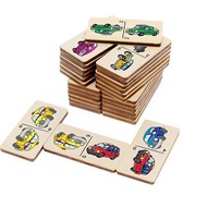 Wood domino games - car Puzzle, Wooden Montessori homeschool blocks for Toddler