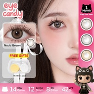 【0.00~-8.00+14.0mm】Eyecandy Contact Lens Eye Power Nude Brown Soft Natural Korea lens 1 Pair