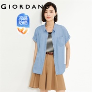 GIORDANO Women Shirts Ice Cooling UPF50+ Lightweight Denim Shrits Cap Sleeve Single Pocket Fashion C