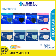 [REGULAR FIT] MEDICOS (NEW) Regular Fit Size 175 (M/L) HydroCharge 4Ply Adult Surgical Face Mask (50's/Box)