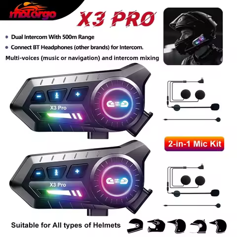 X3 pro Motorcycle Bluetooth Intercom 500M Wireless 1000mAh Walkie Talkie Helmet Intercom Headset for