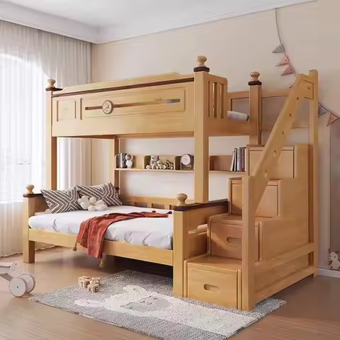 ！@Factory Direct Mother and Child Bed Hostel Drawer Wood Children Room Size House Double Kids Solid 