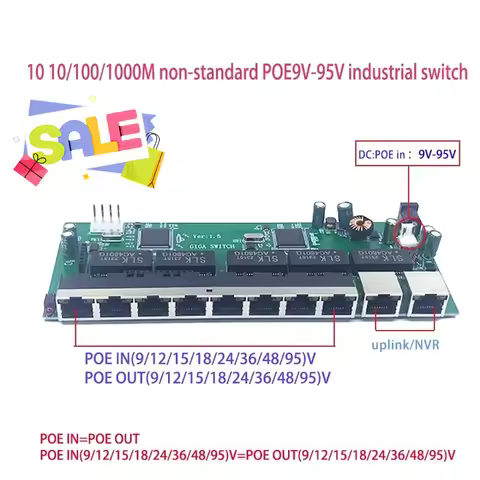 10 port 1000M gigabit switch Non standard 8POE 9V/12V/15V/18V/36V/48V/96V,2UPLINK Lightning and Stat