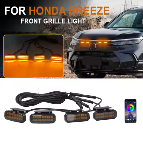 FOR HONDA BREEZE Front Grille Led Lights Car LED Daytime Running Light YellowWhite 4 Pcs center mesh