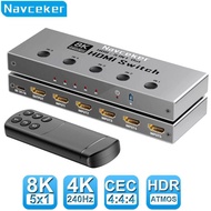 Navceker HDMI 2.1 Switcher 8K 4K 240Hz 3 In 5 Input 1 Output HDMI Switch Splitter with Remote for La