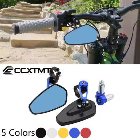 7/8" 22mm CNC Motorcycle Rearview Mirrors Universal Blue Glass Scooter Bar Handlebar Mirror For Sur-
