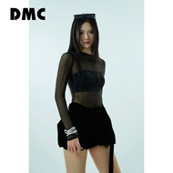 DMC Women's Long Sleeves Mesh Top (Black Long Sleeves Mesh Top)