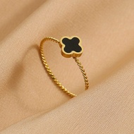 OYJR แหวนสแตนเลส แหวนใบโคลเวอร์ แหวนดอกไม้แฟชั่นสำหรับผู้หญิง