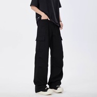 Oversize Multi-pocket Straight Cut Casual Men Long Couple Cargo Pants Beige overalls summer n retro 